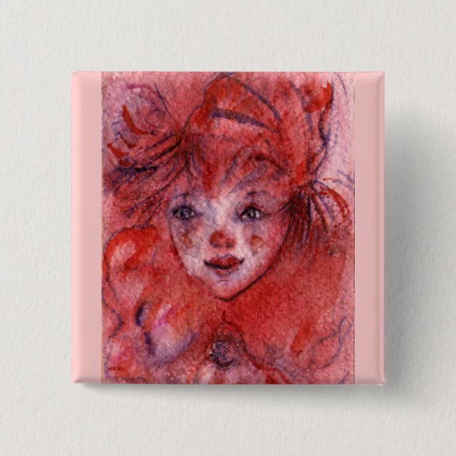 BADGE CARRÉ 5 CM PETIT CLOWN ROUGE (Devant)