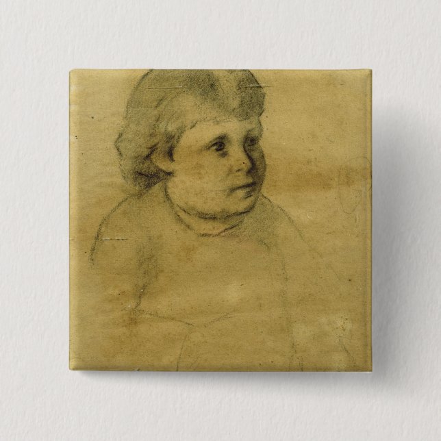 Badge Carré 5 Cm Petit fille (charbon de bois) (Devant)