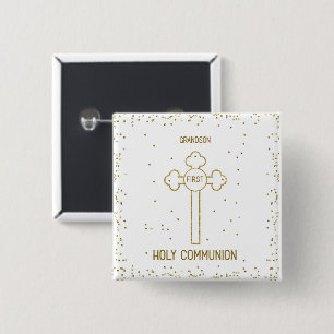 Badge Carré 5 Cm Petit-fils Première Sainte Communion Croix de coul