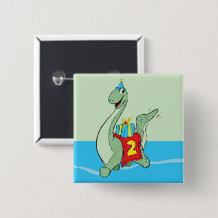 Badge Carré 5 Cm Petit garçon, 2e anniversaire Dinosaur