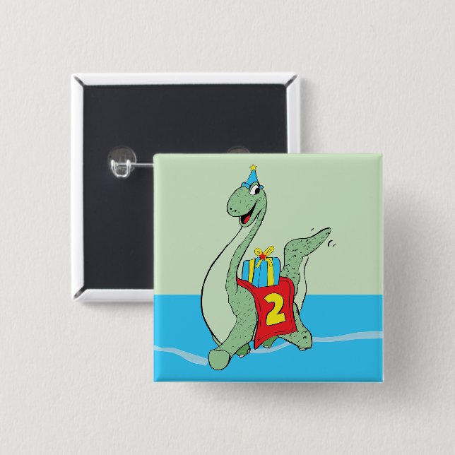 Badge Carré 5 Cm Petit garçon, 2e anniversaire Dinosaur (Devant & derrière)
