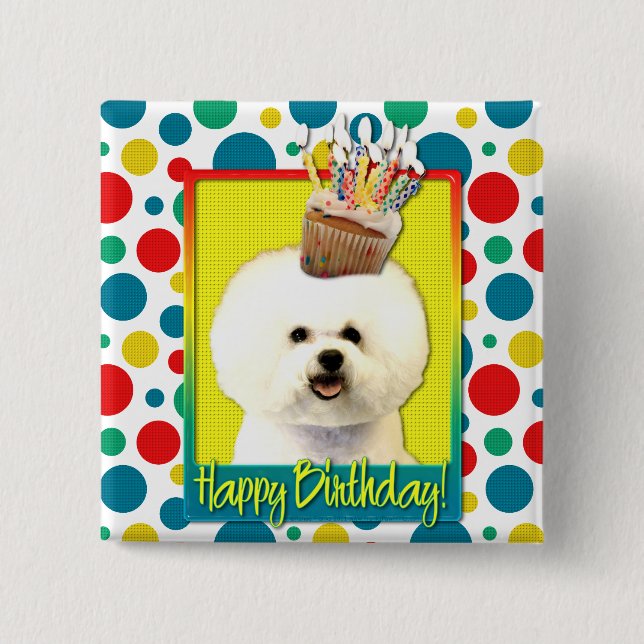 Badge Carré 5 Cm Petit gâteau d'anniversaire - Bichon Frise (Devant)