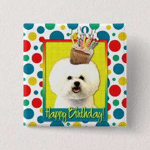 Badge Carré 5 Cm Petit gâteau d'anniversaire - Bichon Frise