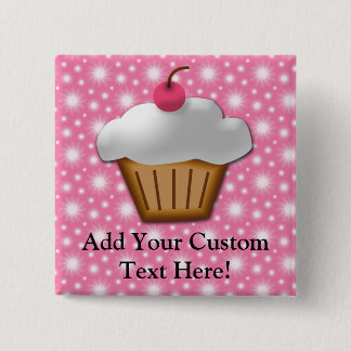 Badge Carré 5 Cm Petit gâteau de coupe-circuit avec la cerise rose