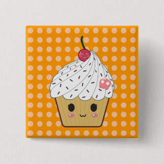 Badge Carré 5 Cm Petit gâteau de Kawaii avec le crâne et la cerise