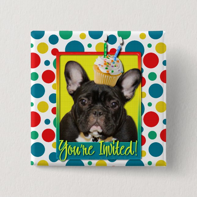 Badge Carré 5 Cm Petit gâteau d'invitation 2 ans - bouledogue (Devant)