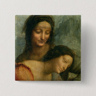 Badge Carré 5 Cm Petit groupe de la Vierge et de St Anne de la