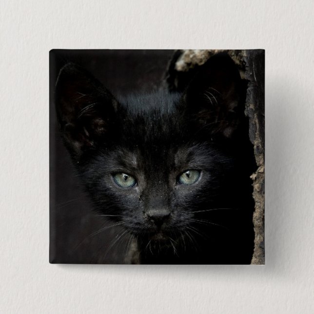 Badge Carré 5 Cm Petit Kitty noir (Devant)