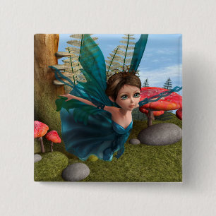 Badge Carré 5 Cm Petit Papillon Fée Volante