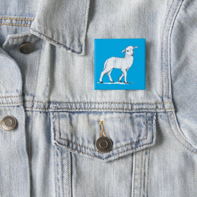 Badge Carré 5 Cm Petit White Lamb (En situation)