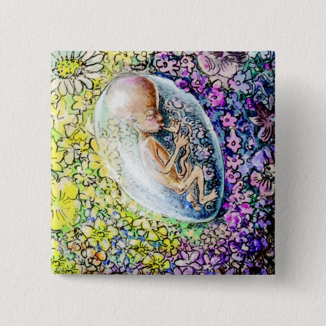 Badge Carré 5 Cm Petite Fleur - détail (Devant)