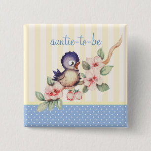 Badge Carré 5 Cm Petite tante vintage de baby shower d'oiseau à