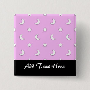 Badge Carré 5 Cm Petites étoiles blanches et lunes sur fond rose
