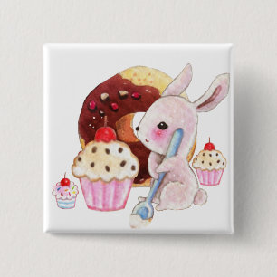 Badge Carré 5 Cm Petits gâteaux mignons de lapin et de kawaii
