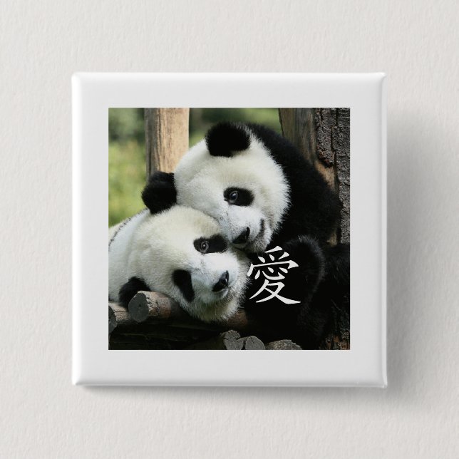 Badge Carré 5 Cm Petits pandas géants affectueux chinois (Devant)