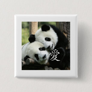 Badge Carré 5 Cm Petits pandas géants affectueux chinois