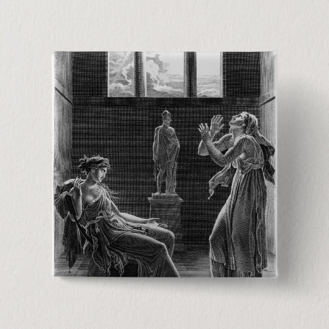 Badge Carré 5 Cm Phaedra et Oenone, illustration de l'acte I (Devant)