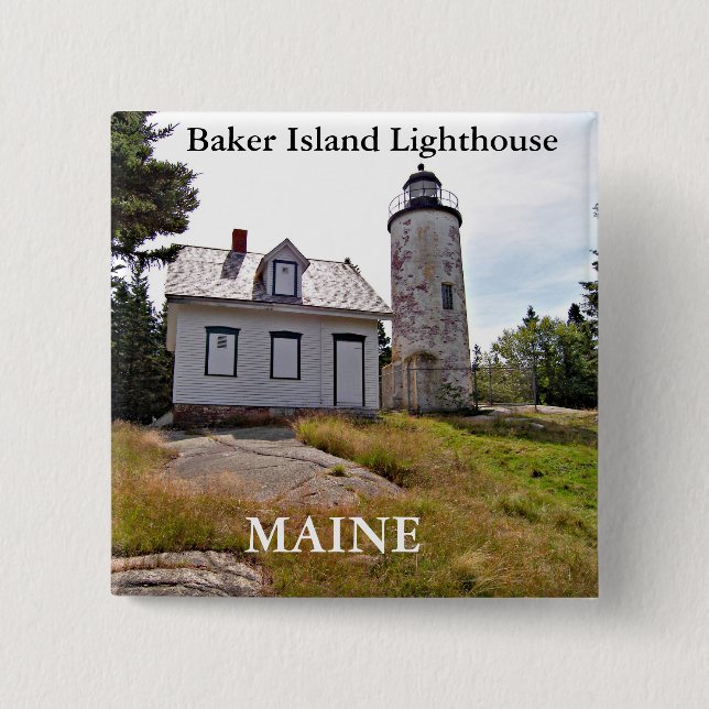 Badge Carré 5 Cm Phare de Baker Island, Maine Button (Devant)