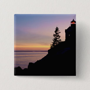 Badge Carré 5 Cm Phare de Bass Harbor sur l'île du Mont Désert,