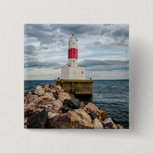 Badge Carré 5 Cm Phare de brise-lames de port d'île de Presque