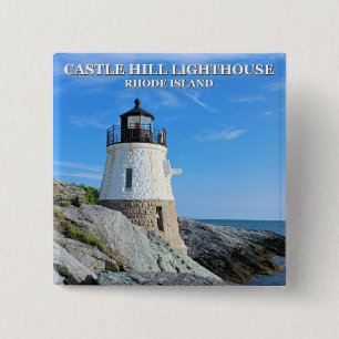 Badge Carré 5 Cm Phare de Castle Hill, Rhode Island