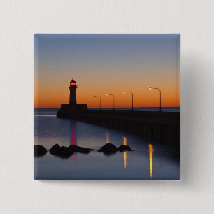 Badge Carré 5 Cm Phare de la jetée nord à Duluth, Minnesota,