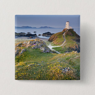 Badge Carré 5 Cm Phare de MAWR de Twr sur l'île de Llanddwyn