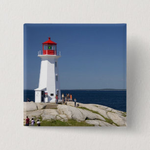 Badge Carré 5 Cm Phare de Peggy's Cove, Nouvelle-Écosse, Canada.