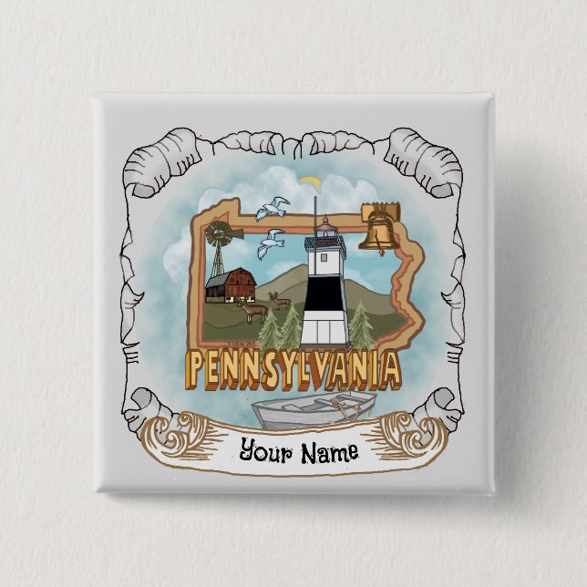 Badge Carré 5 Cm Phare de Pennsylvanie (Devant)