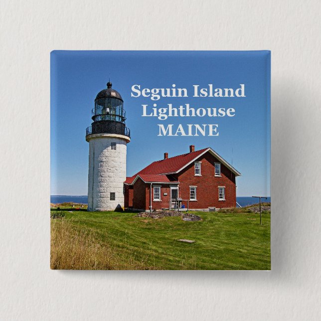 Badge Carré 5 Cm Phare de Seguin Island, Maine Button (Devant)