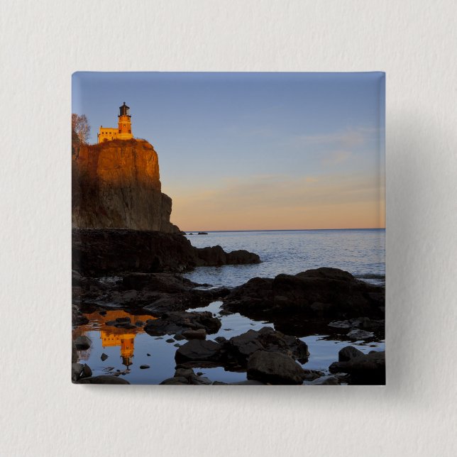 Badge Carré 5 Cm Phare de Split Rock près du coucher de soleil (Devant)