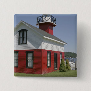 Badge Carré 5 Cm Phare déplacé sur le rivage à Douglas près de 2