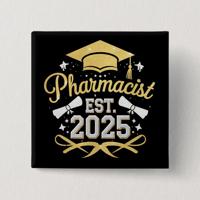 Badge Carré 5 Cm Pharmacien Est 2025 Diplôme en Pharmacie (Devant)