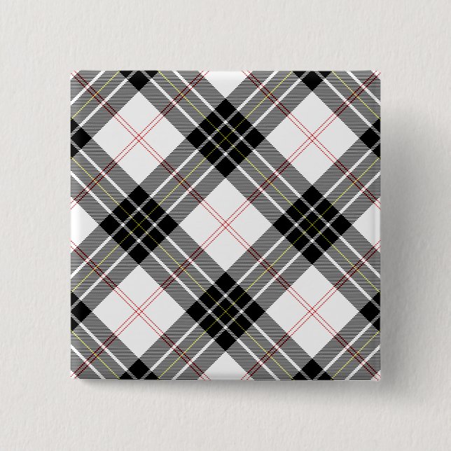 Badge Carré 5 Cm Pherson tartan noir blanc plaid (Devant)