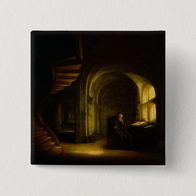 Badge Carré 5 Cm Philosophe avec un livre ouvert, 1625-7 (huile sur (Devant)