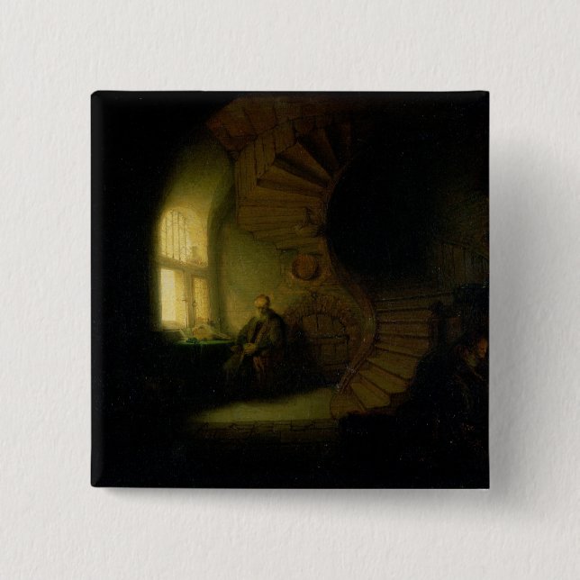 Badge Carré 5 Cm Philosophe dans la méditation, 1632 (Devant)