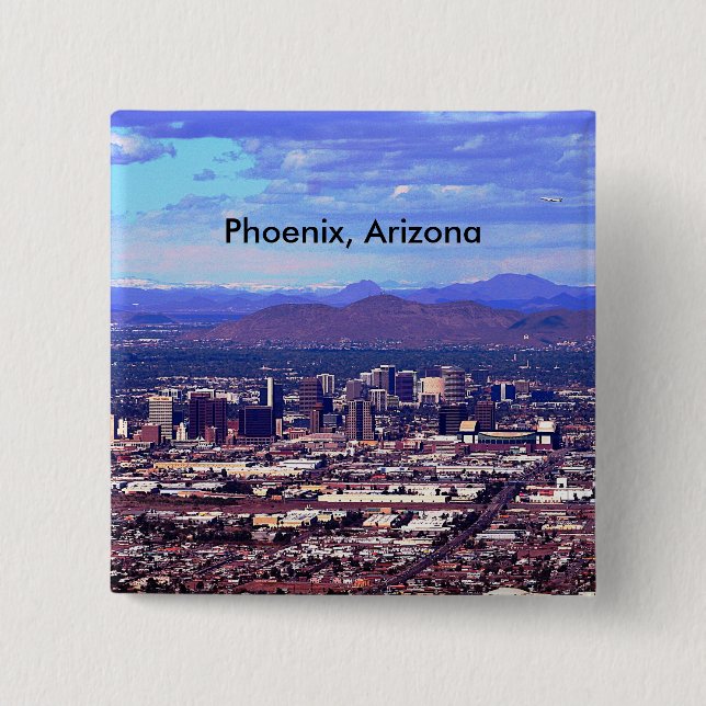 Badge Carré 5 Cm Phoenix Arizona Skyline en journée (Devant)