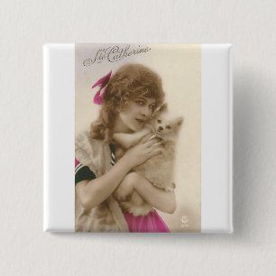 Badge Carré 5 Cm Photo antique Victorian Woman and Dog