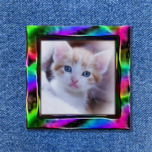 Badge Carré 5 Cm Photo avec bordure artistique holographique arc-en