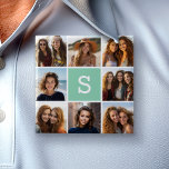 Badge Carré 5 Cm Photo Collage personnalisé Monogramme Mention vert<br><div class="desc">Vous pouvez utiliser des photos Instagram pour cette conception. Utilisez 8 photos carrés pour créer un cadeau unique et personnel. Ou vous pouvez garder le chiot hipster et faire un gardien branché. Si vous avez besoin d'ajuster les images,  cliquez sur l'outil personnaliser pour apporter des modifications.</div>