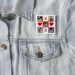 Badge Carré 5 Cm Photo Collage Tic Tac Toe Hugs Fête des pères Bais