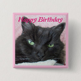 Badge Carré 5 Cm Photo de chat Anniversaire