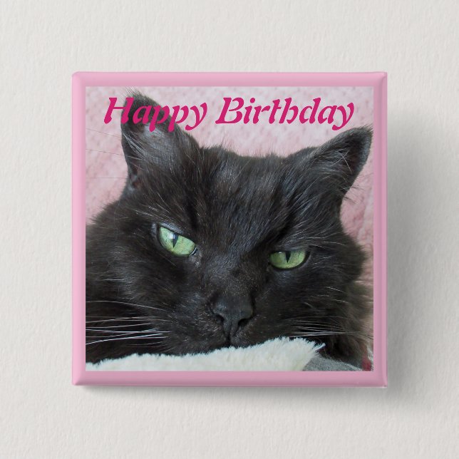 Badge Carré 5 Cm Photo de chat Anniversaire (Devant)