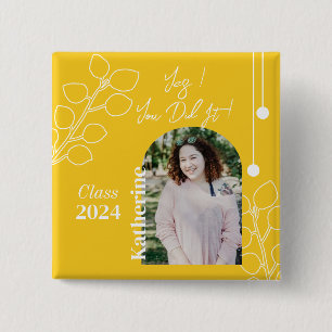 Badge Carré 5 Cm Photo de feuillage simple de graduation Moutarde