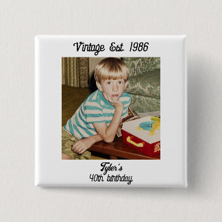 Badge Carré 5 Cm Photo de naissance personnalisé vintage