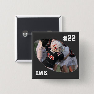 Badge Carré 5 Cm Photo Football -Noir - Personnalisé