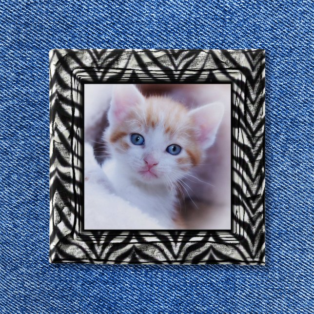 Badge Carré 5 Cm Photo frontière Zèbre noir et blanc (Zebra Print Border Photo Button)