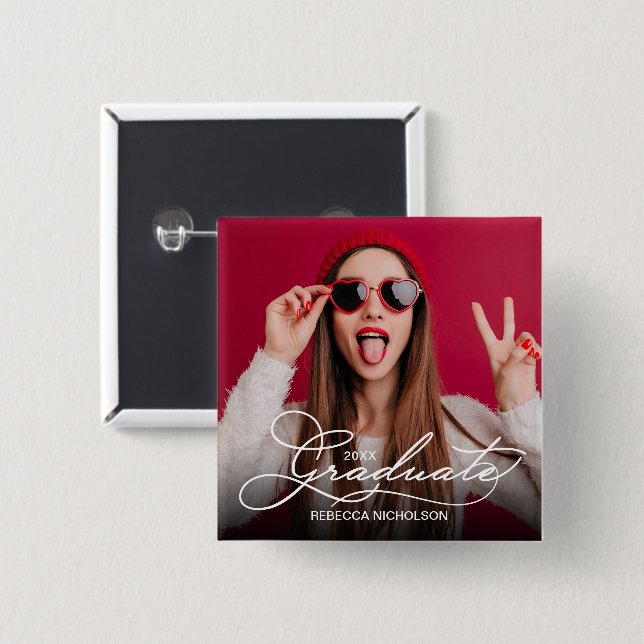 Badge Carré 5 Cm Photo Graduate Celebration (Devant & derrière)
