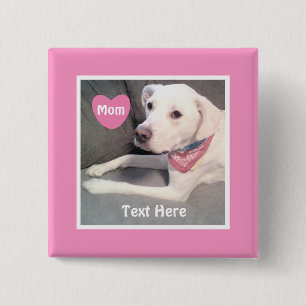 Badge Carré 5 Cm Photo of Cute White Labrador Mix Dog Pink Mom