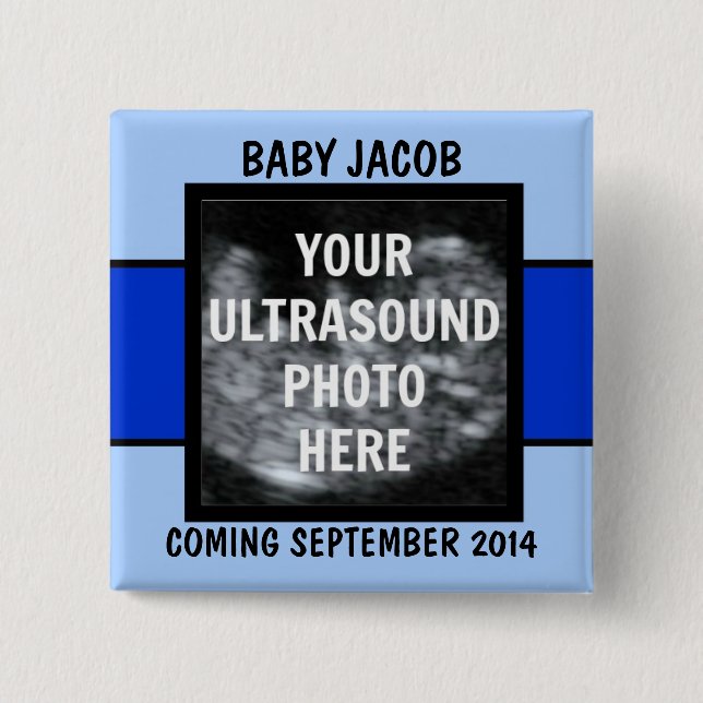 Badge Carré 5 Cm Photo personnalisée Baby Boy Ultrasound (Devant)